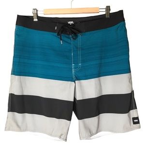 Vans Board Shorts Off The Wall Stripes Blue Grey Black Swim Men’s Waist 36